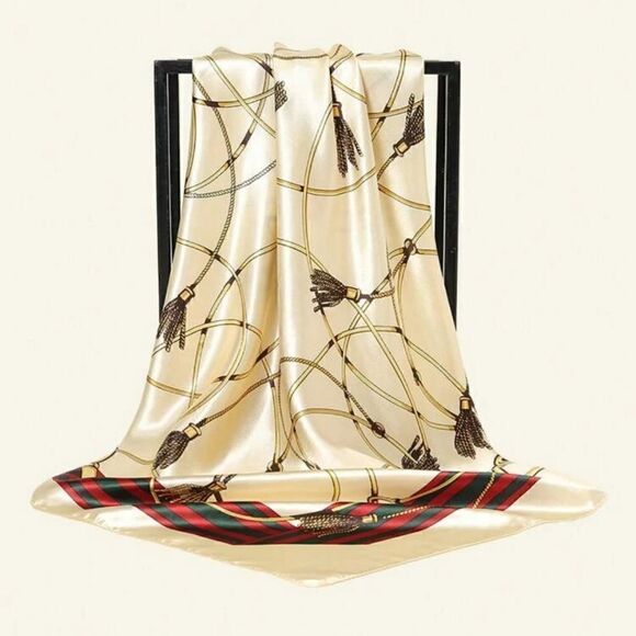 Chain Scarf Vintage Style Satin Cream Scarf Bandana - Picture 9 of 10